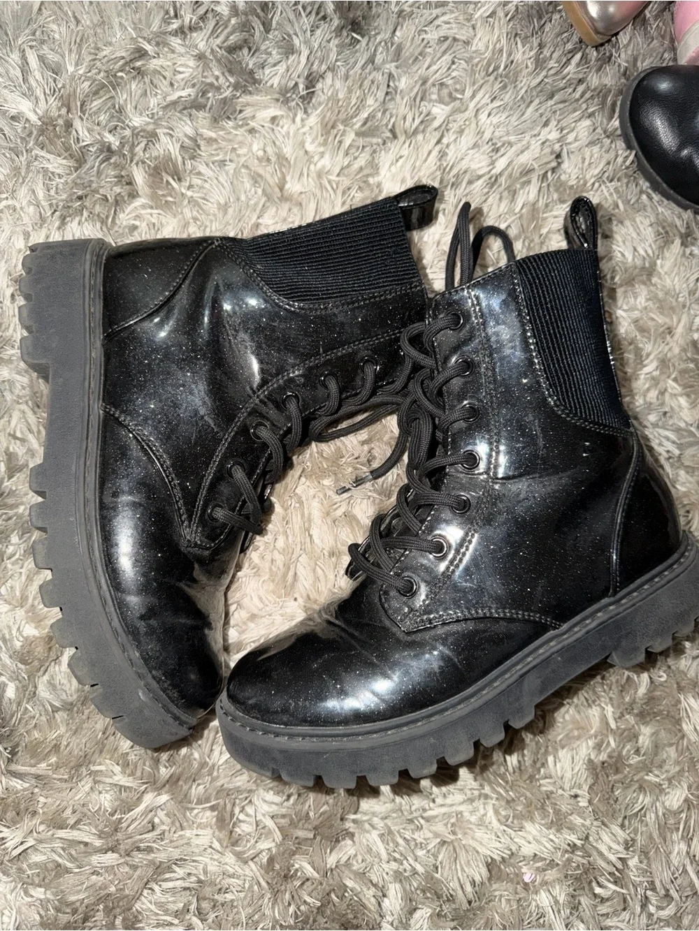 Cat & Jack Black Glitter Lace-Up Combat Boots for Kids